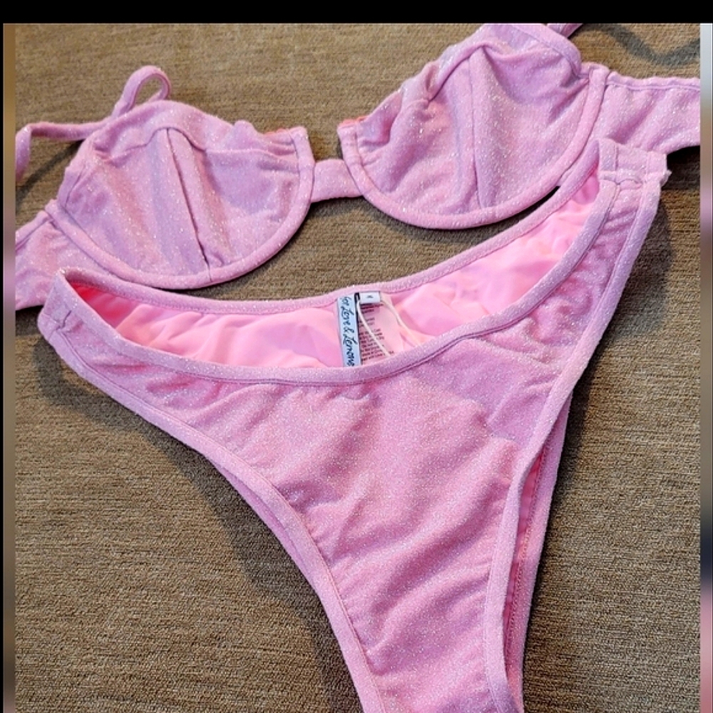 For Love & Lemons Pink Glitter Bikini